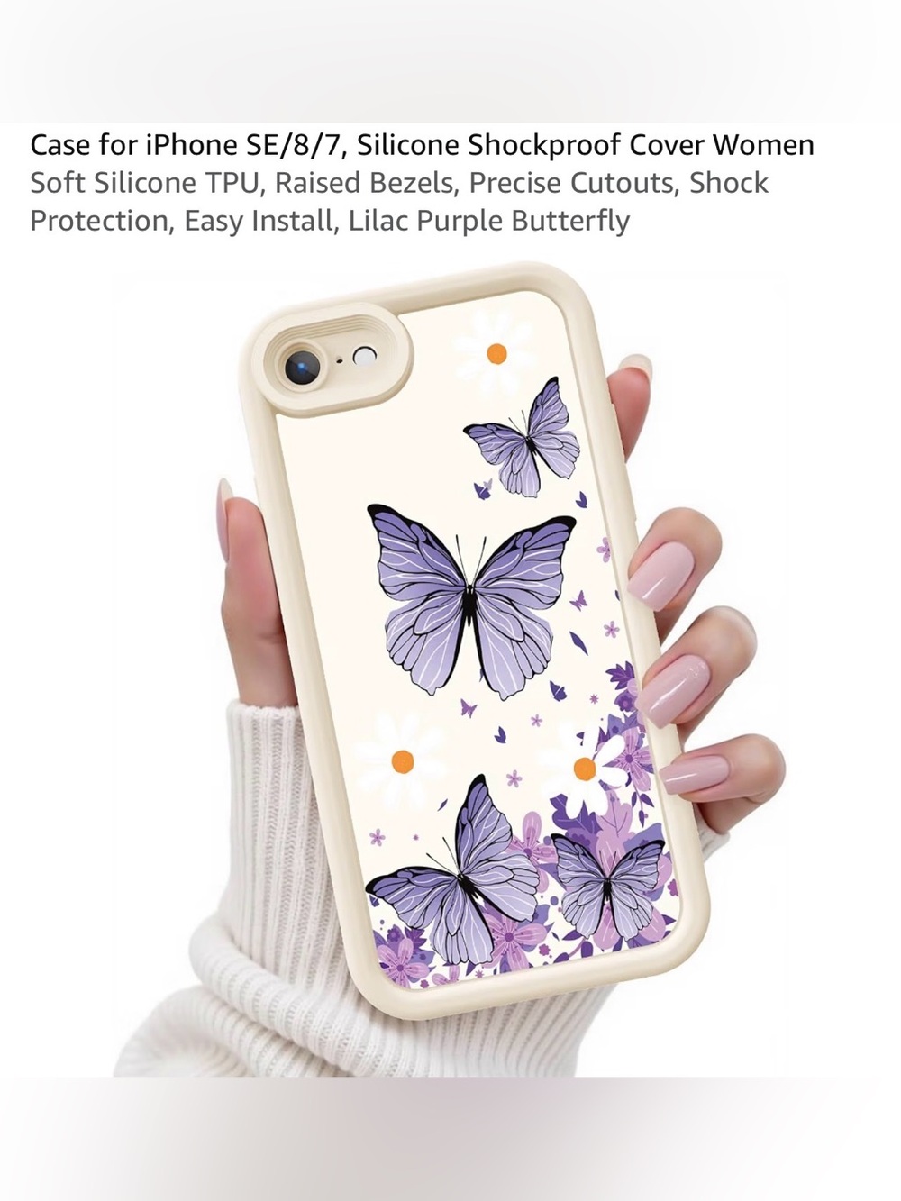 Lilac Purple Butterfly Shockproof Silicone Phone Case for iPhone SE8/7
